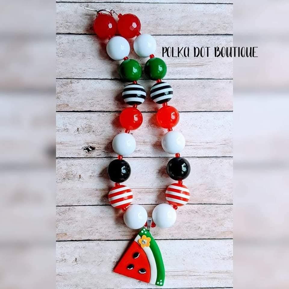Red Watermelon Clay Chunky Necklace