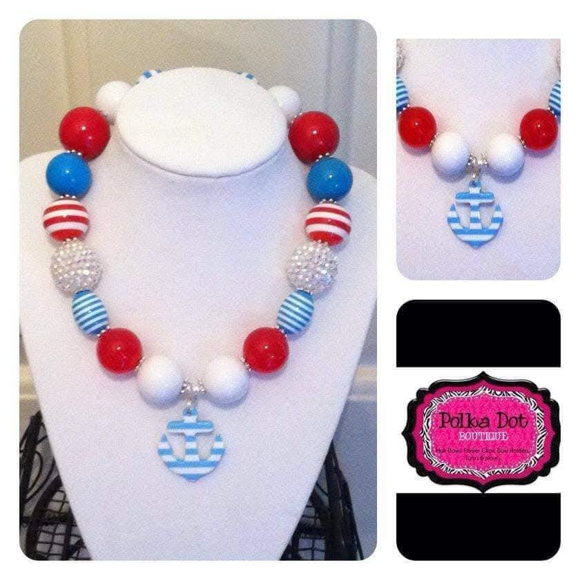 Blue/White Striped Anchor Chunky Necklace