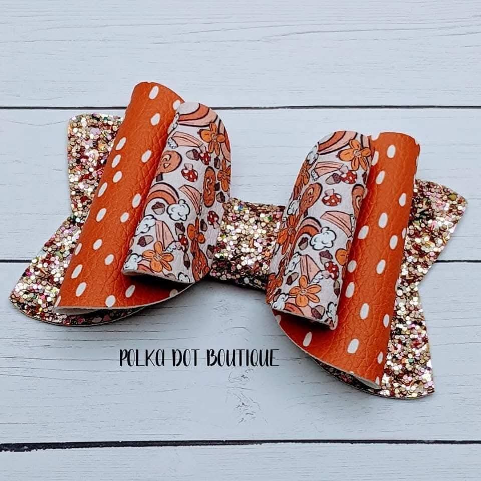 Fall Glitter Faux Leather Bow