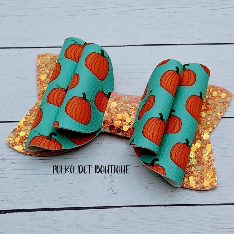 Pumpkin Glitter Faux Leather Bow