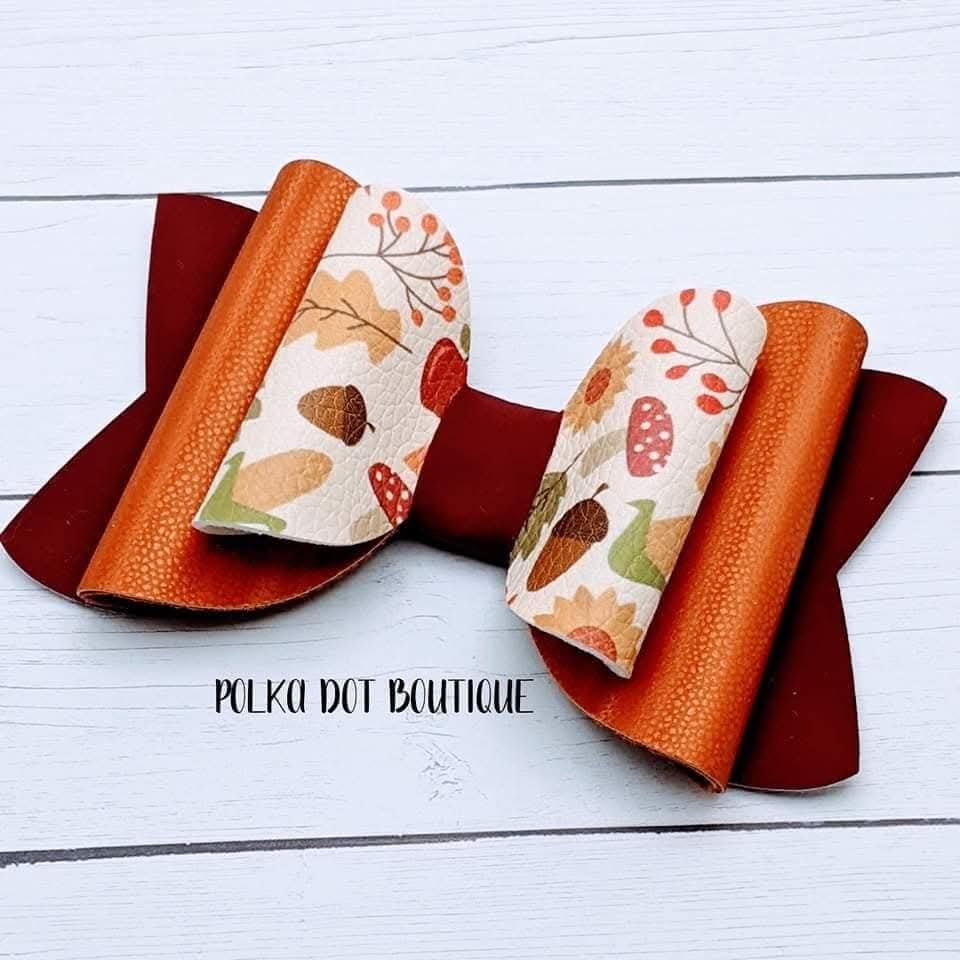 Fall Acorn Faux Leather Bow