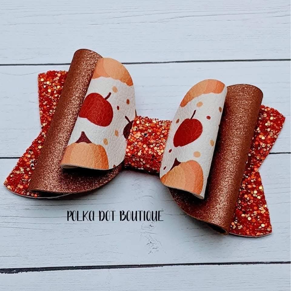 Fall Pumpkin Glitter Faux Leather Bow
