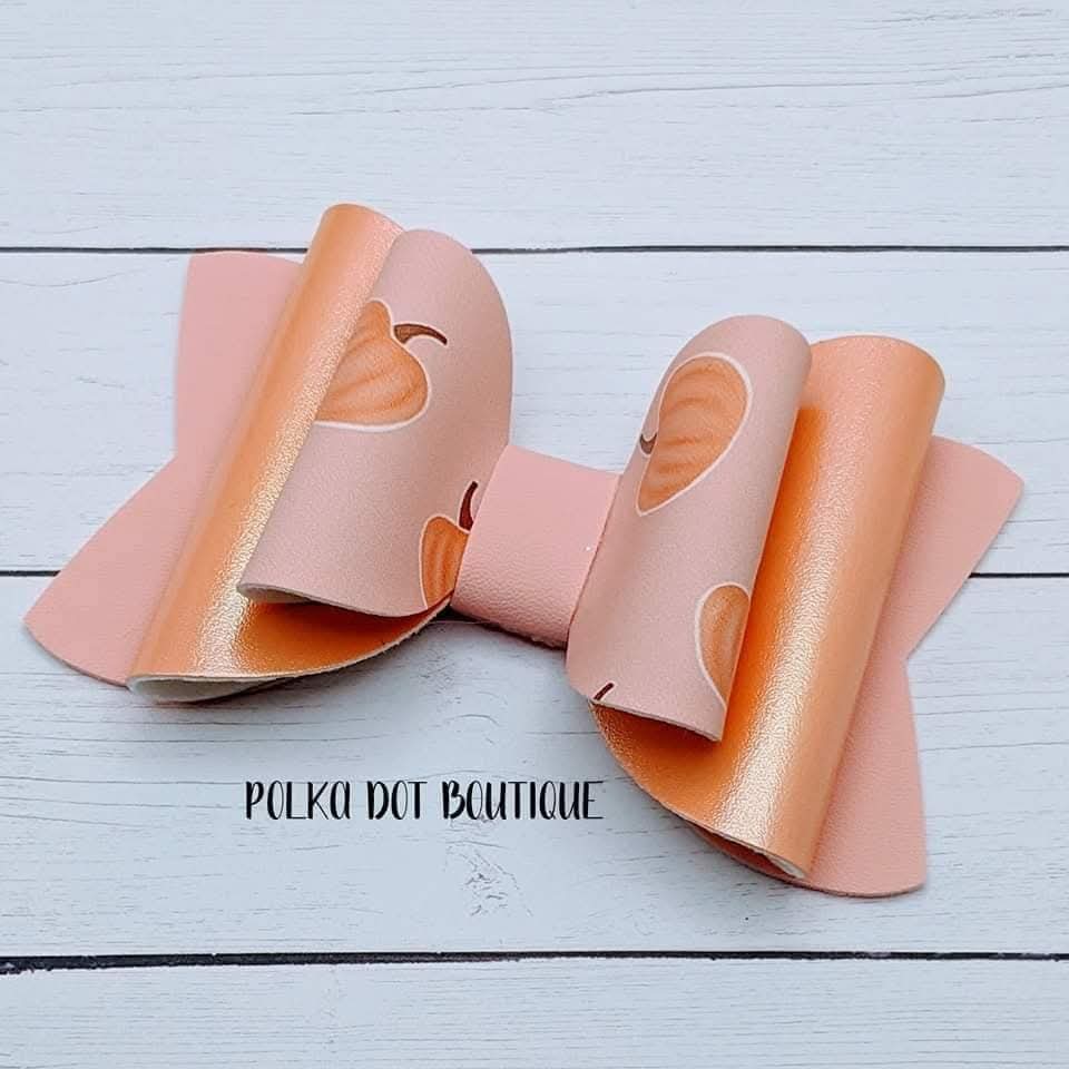 Fall Pumpkin Peach/Blush Faux Leather Bow