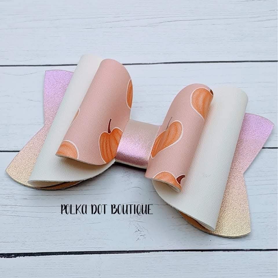 Fall Pumpkin Peach/Cream Faux Leather Bow