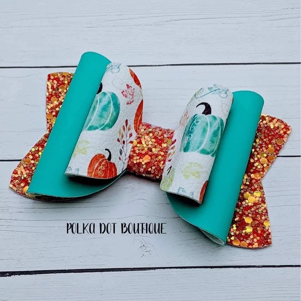 Fall Pumpkin Glitter Faux Leather Bow