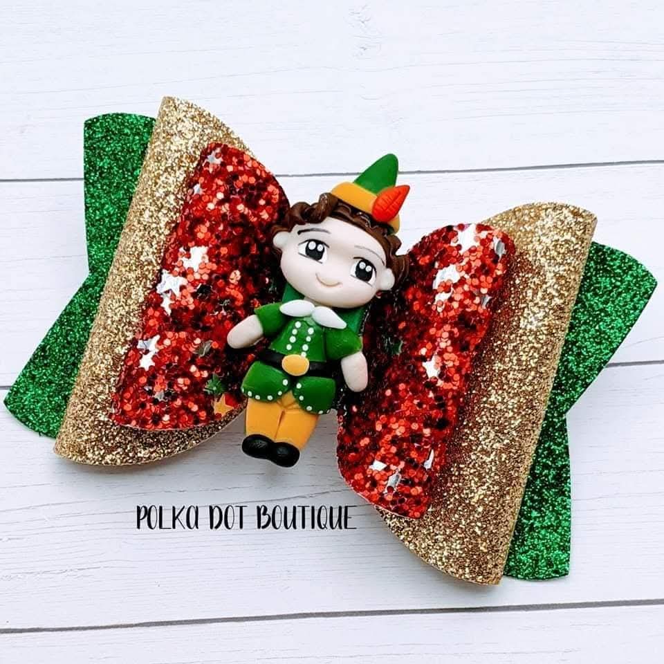 Buddy Elf Glitter Faux Leather Bow