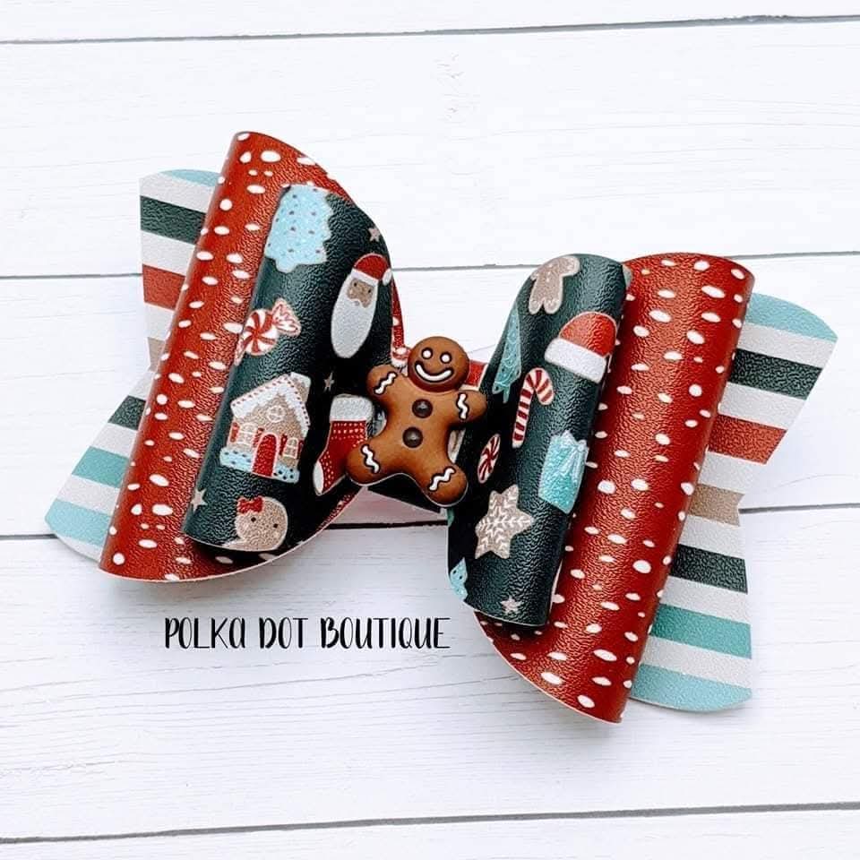 Gingerbread Glitter Faux Leather Bow