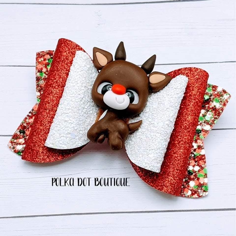 Reindeer Glitter Faux Leather Bow