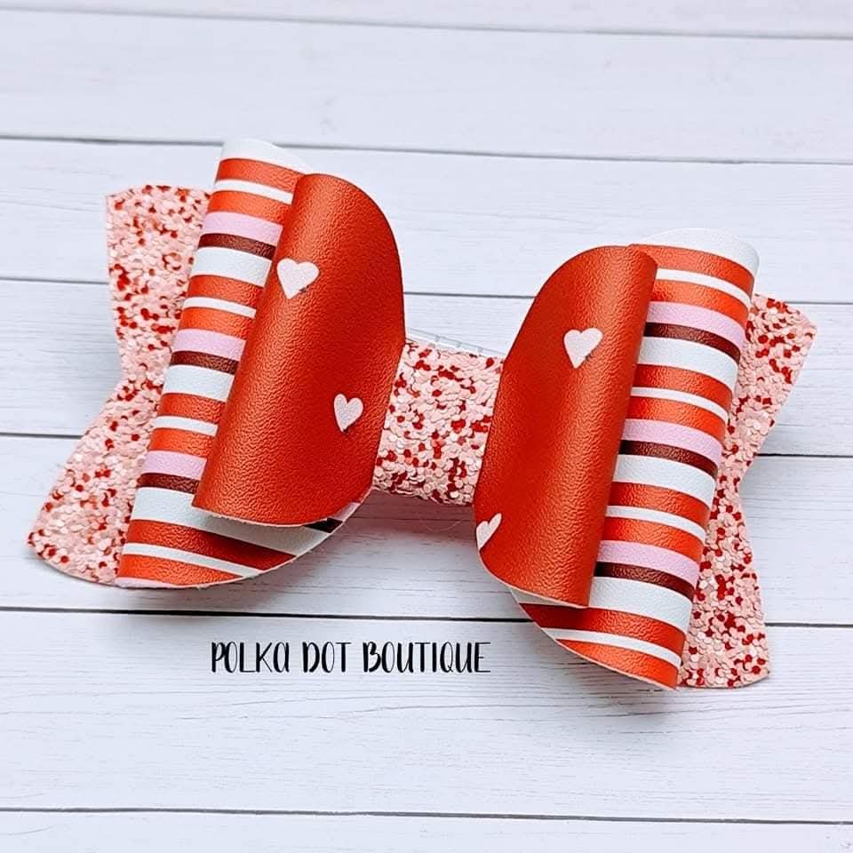 Heart Glitter Faux Leather Bow