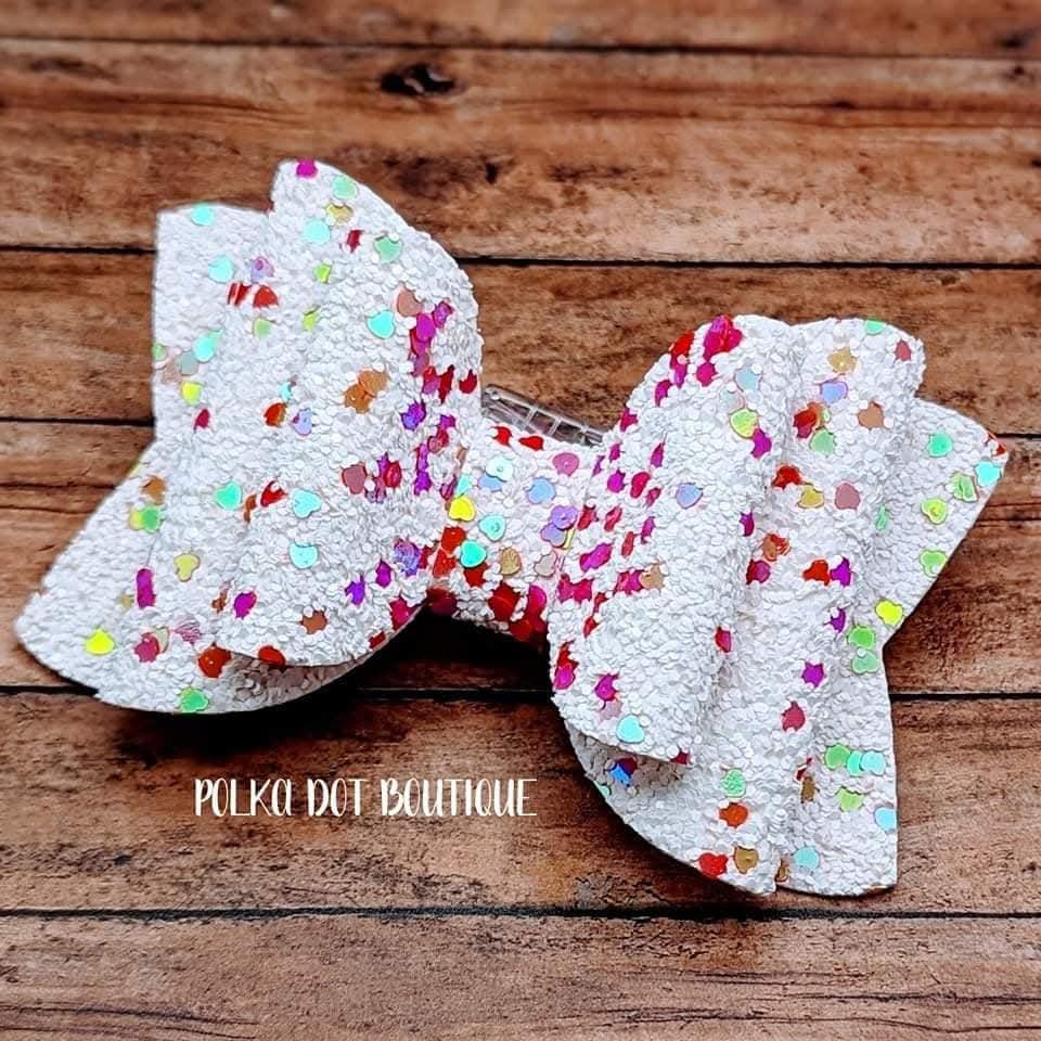 Heart Glitter Faux Leather Bow
