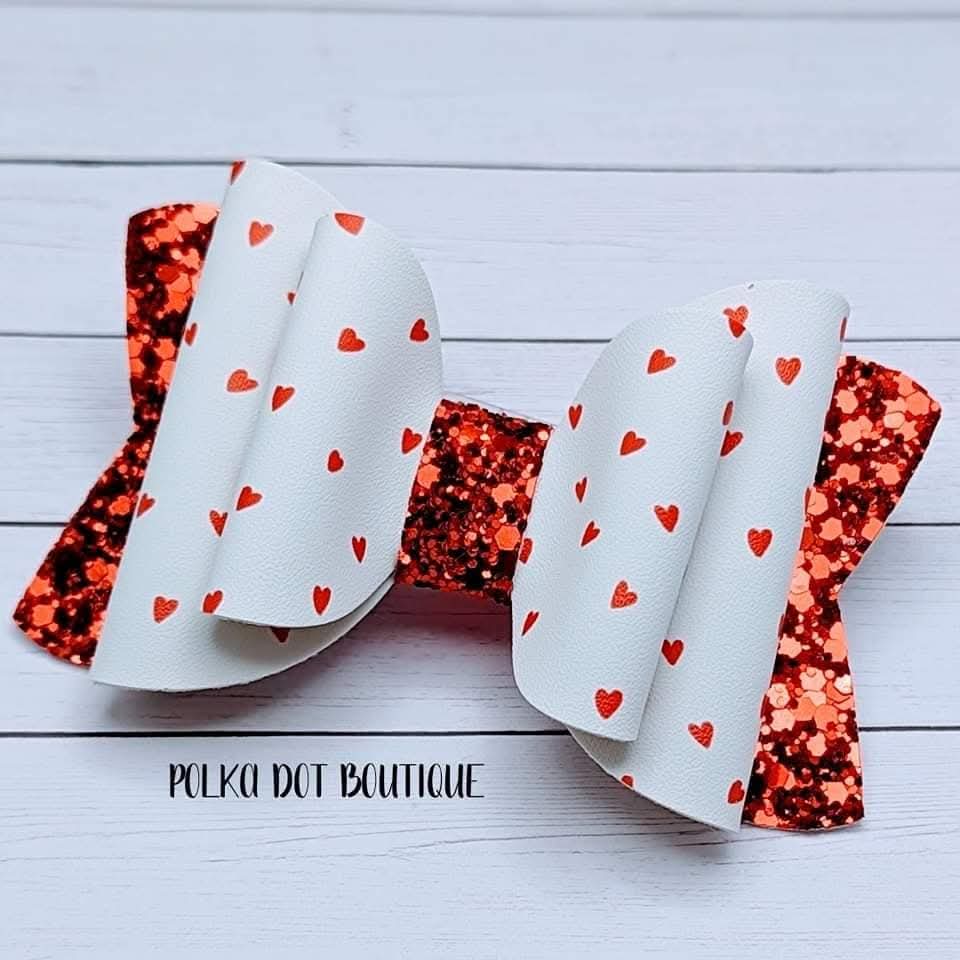 Heart Glitter Faux Leather Bow