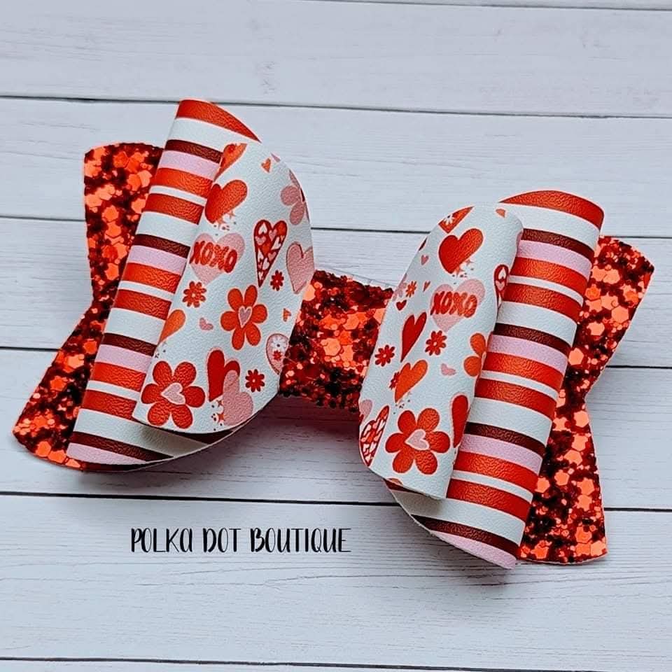 Heart Glitter Faux Leather Bow