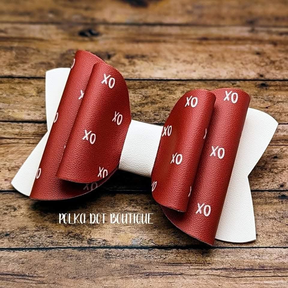 Heart Glitter Faux Leather Bow