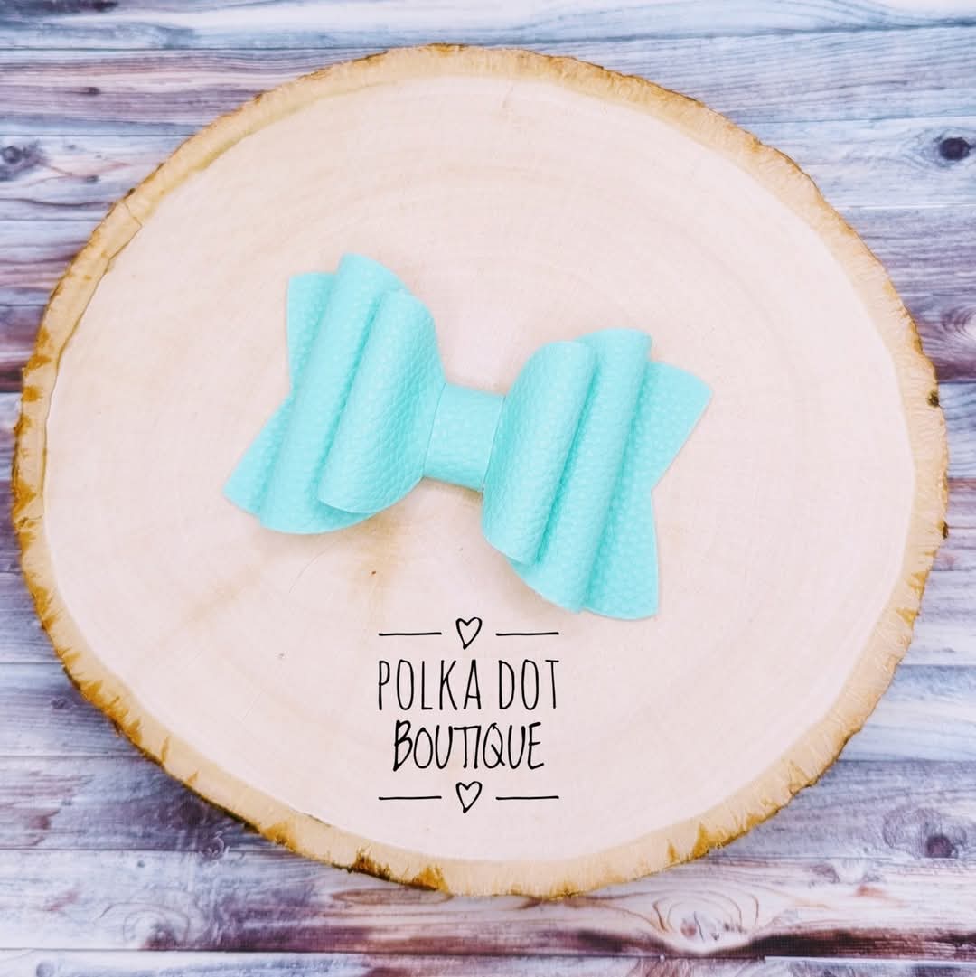 Soft Teal Faux Leather Bow