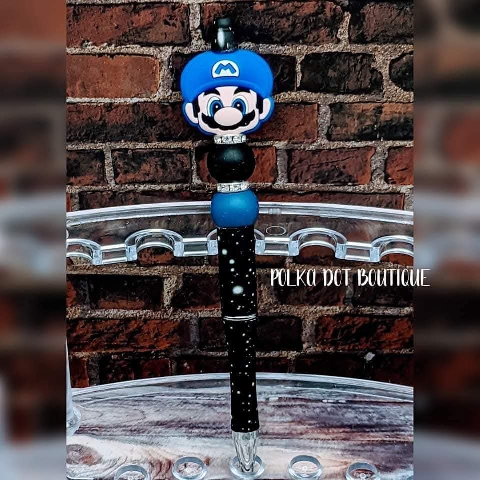Mario (blue hat) Silicone Beaded Pen
