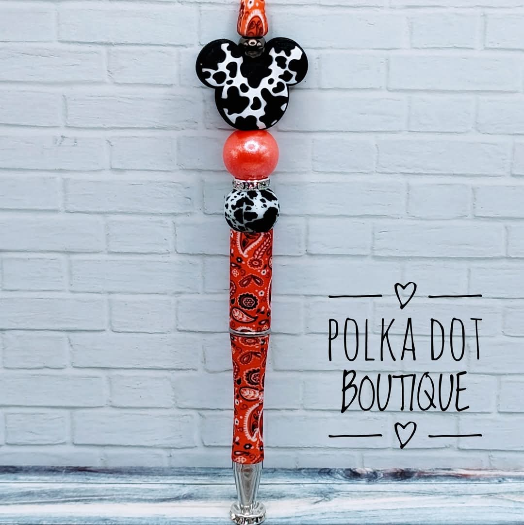 Mickey Cow Print Silicone Beaded Pen