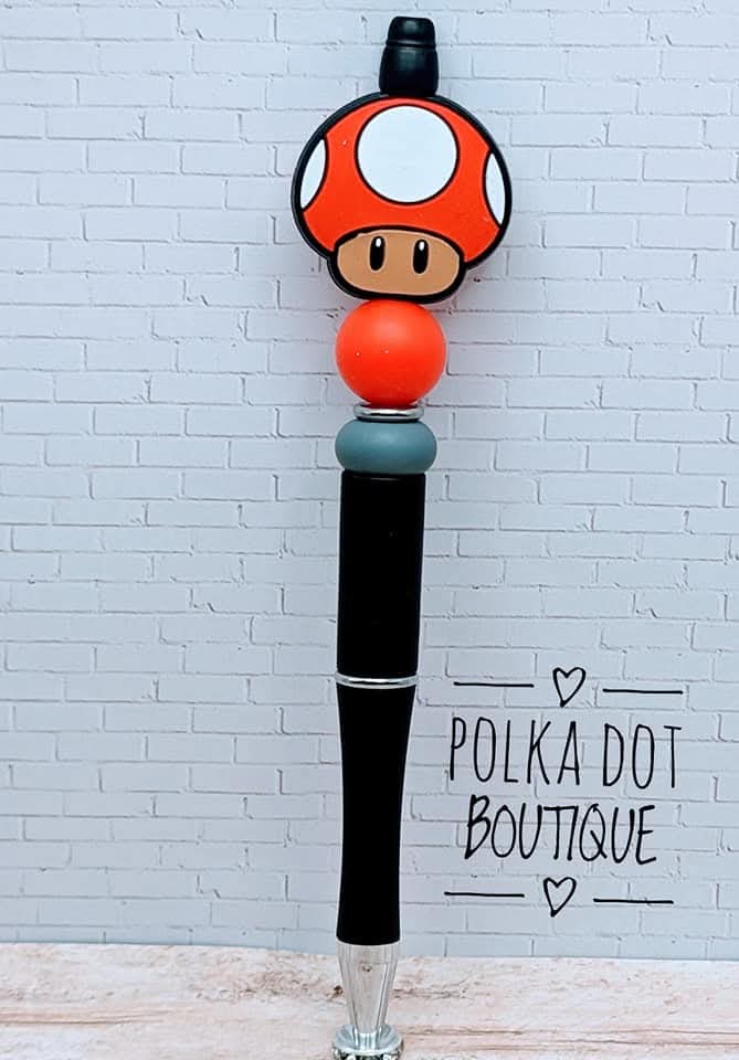 Mario Bros : Mushroom Silicone Beaded Pen