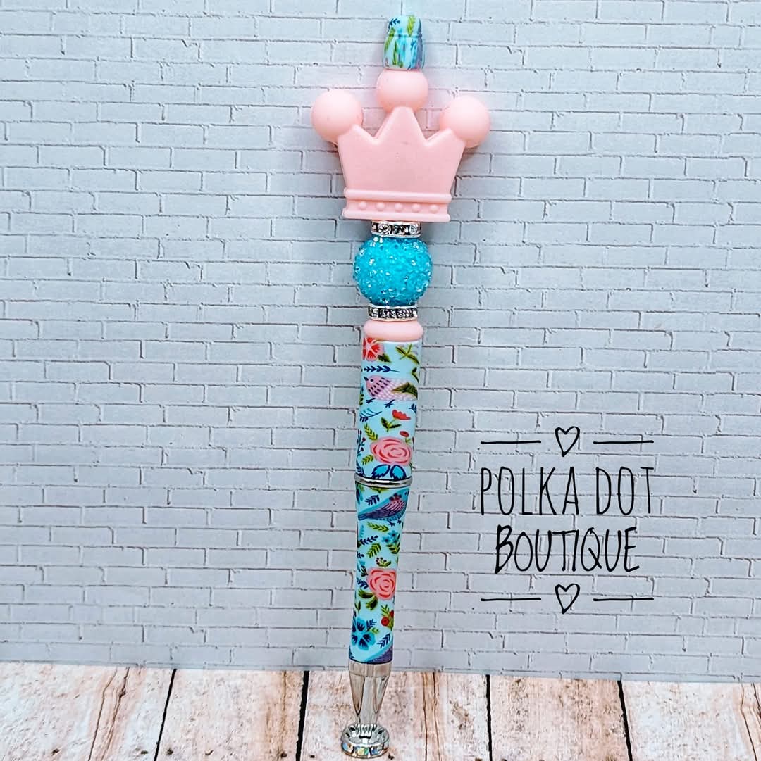 Crown : Pink Silicone Beaded Pen