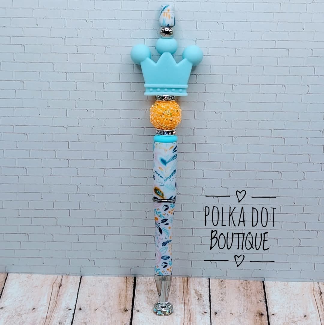 Crown : Blue Silicone Beaded Pen