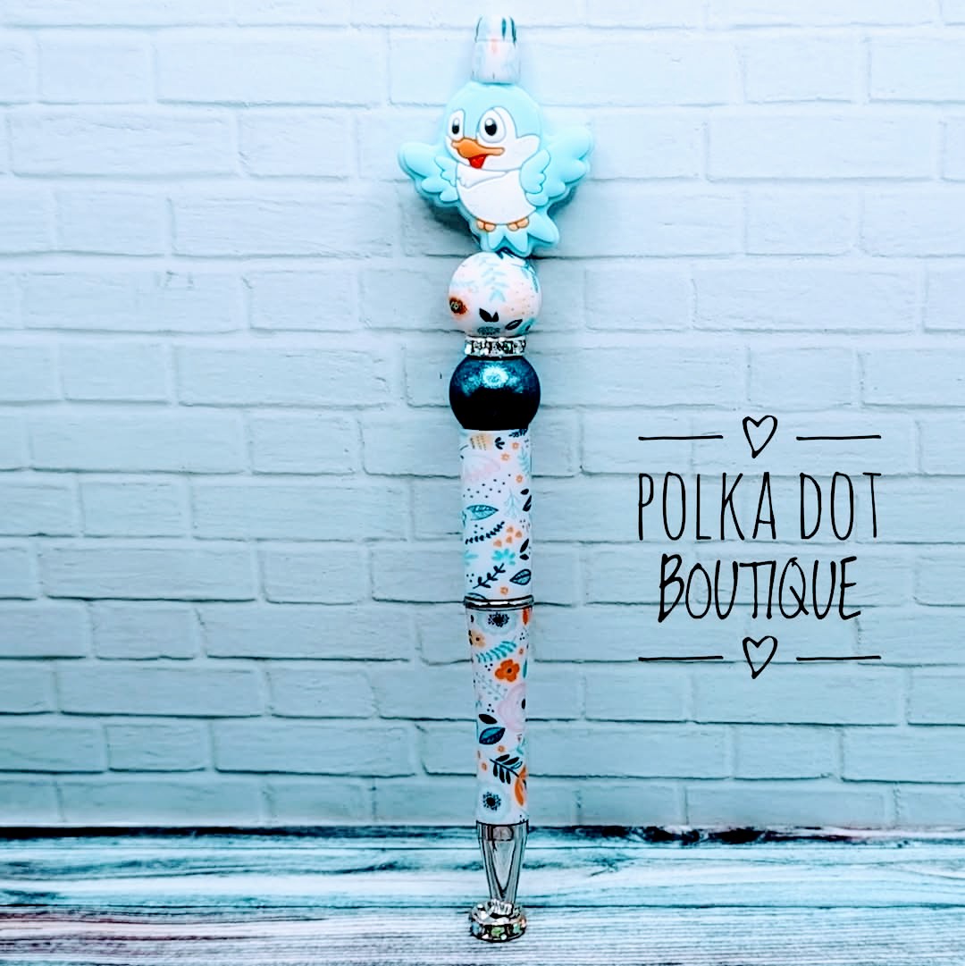 Blue Bird Silicone Beaded Pen