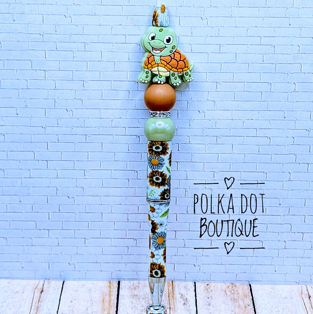 Turtle : Lime Green Silicone Beaded Pen