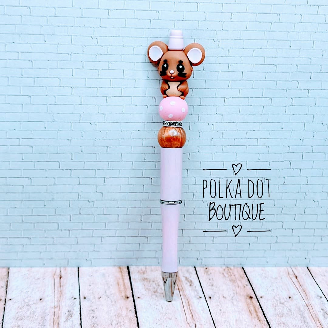 Mouse : Brown Silicone Beaded Pen