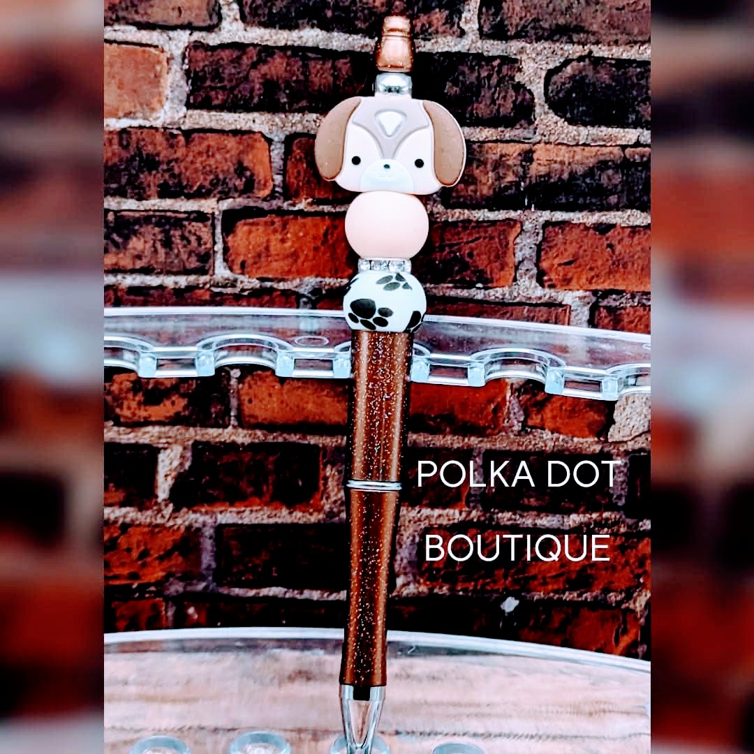 Dog : Brown Puppy Silicone Beaded Pen