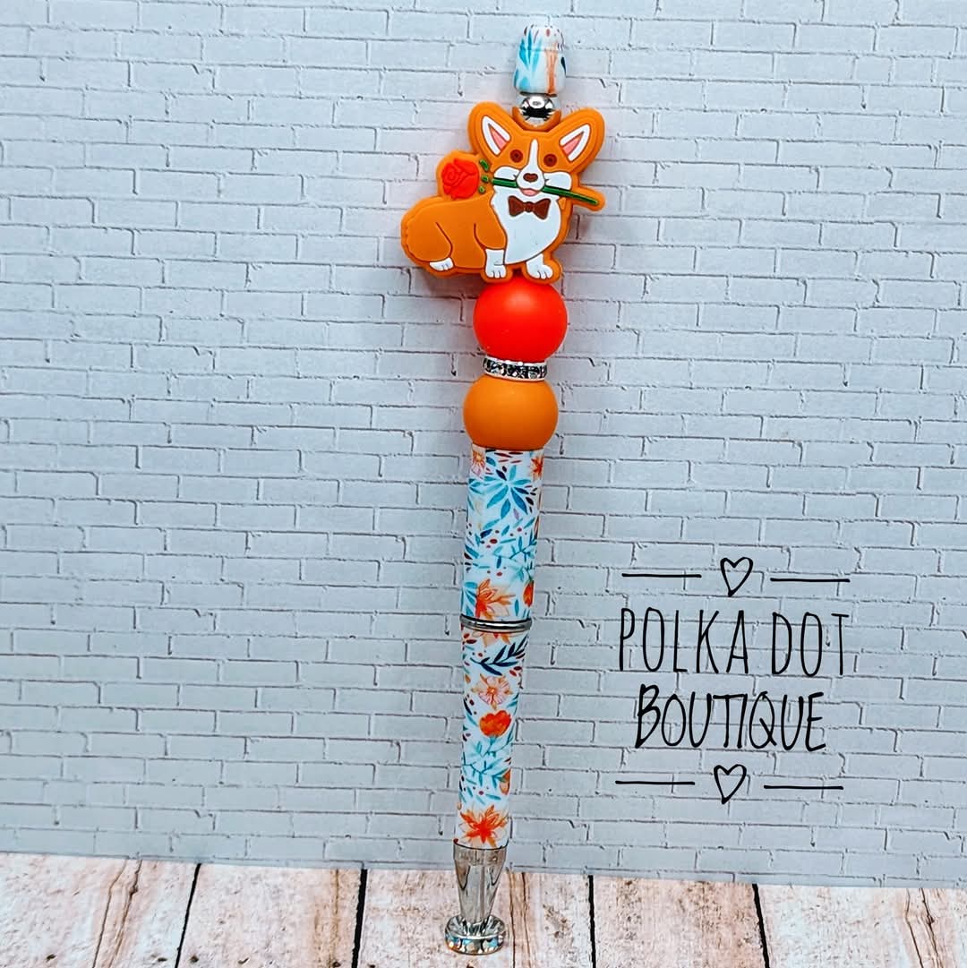 Dog : Corgi Silicone Beaded Pen