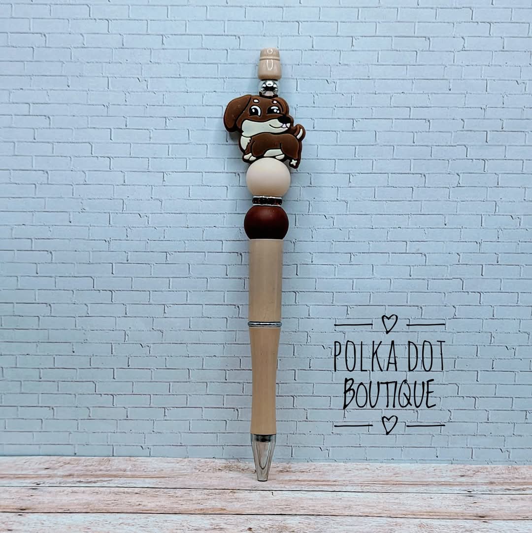 Dog : Brown Dachshund Silicone Beaded Pen