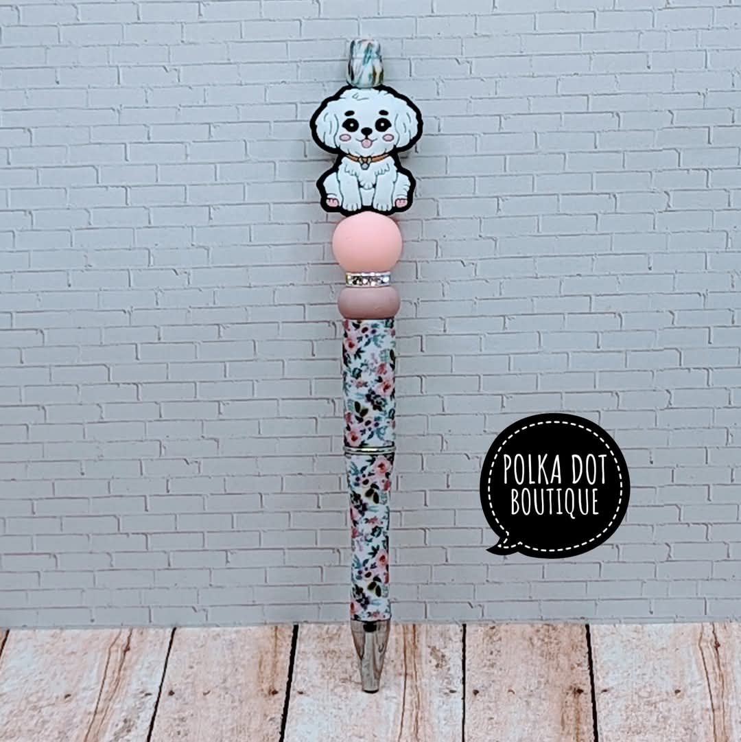 Dog : Maltipoo Silicone Beaded Pen