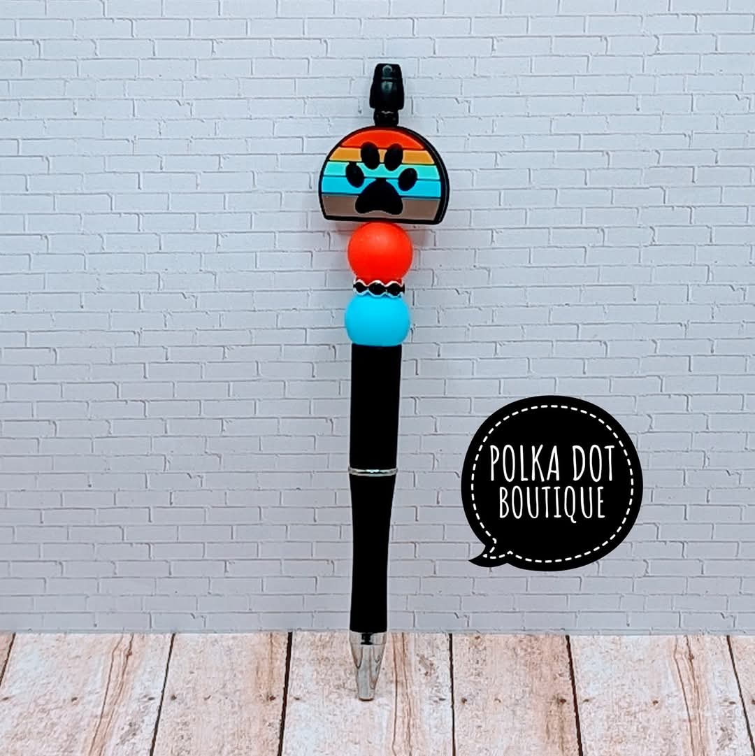 Dog : Rainbow Paw print Silicone Beaded Pen
