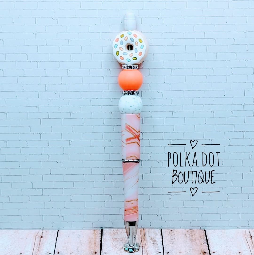 Donut : White Silicone Beaded Pen