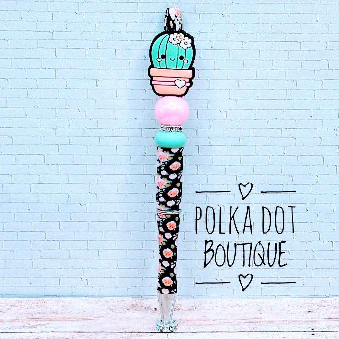 Cactus : Teal Silicone Beaded Pen
