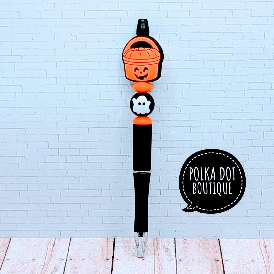 Pumpkin Bucket Silicone Beaded Pen