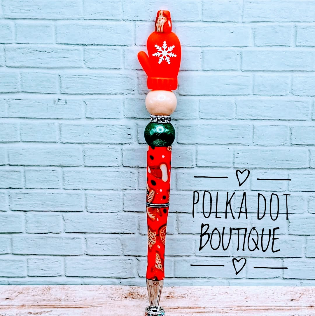 Red Mitten Silicone Beaded Pen