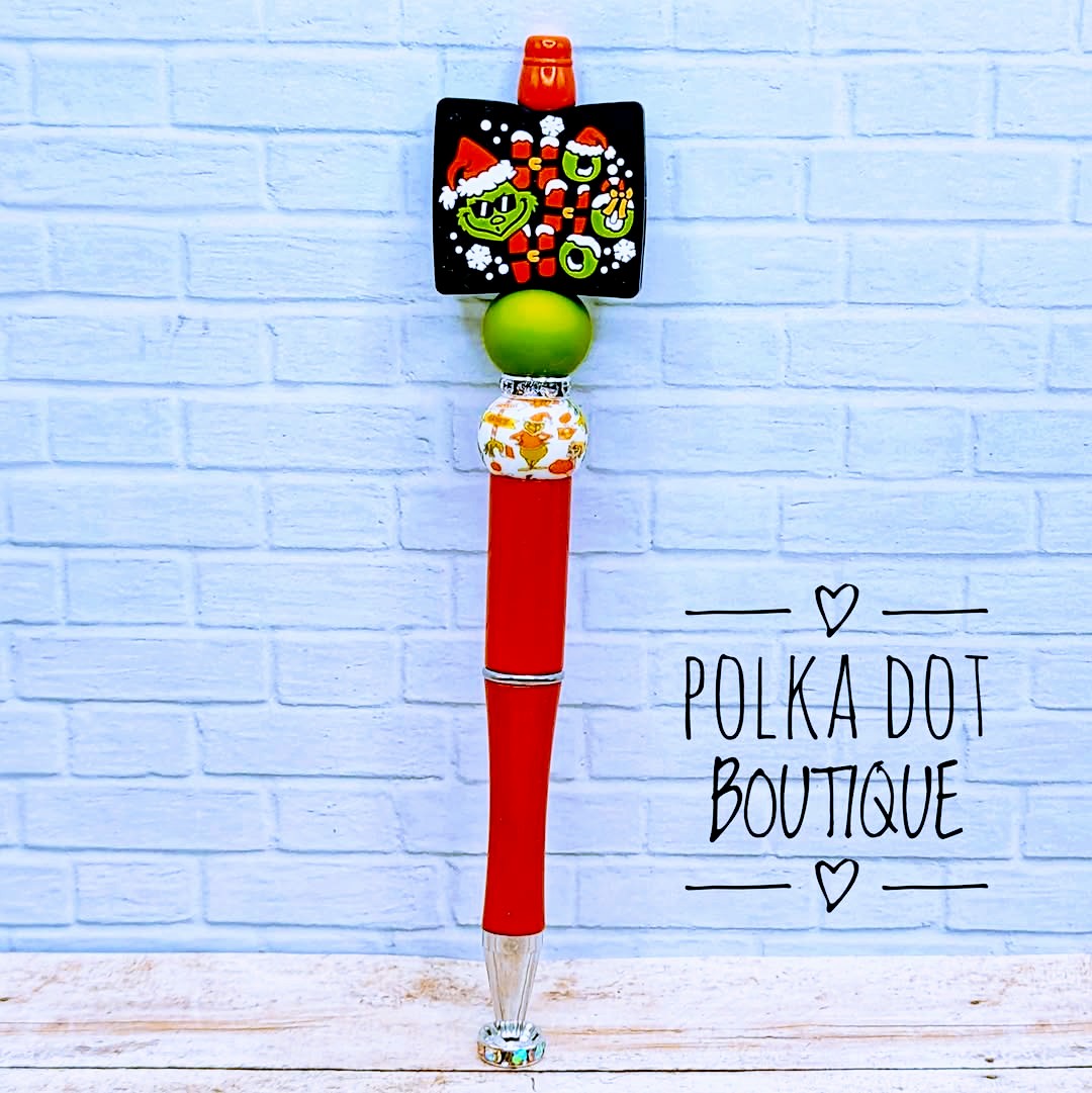 Grinch Silicone Beaded Pen