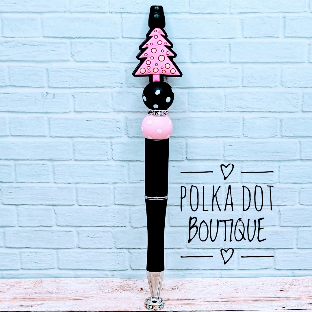 Pink Christmas Tree Silicone Beaded Pen