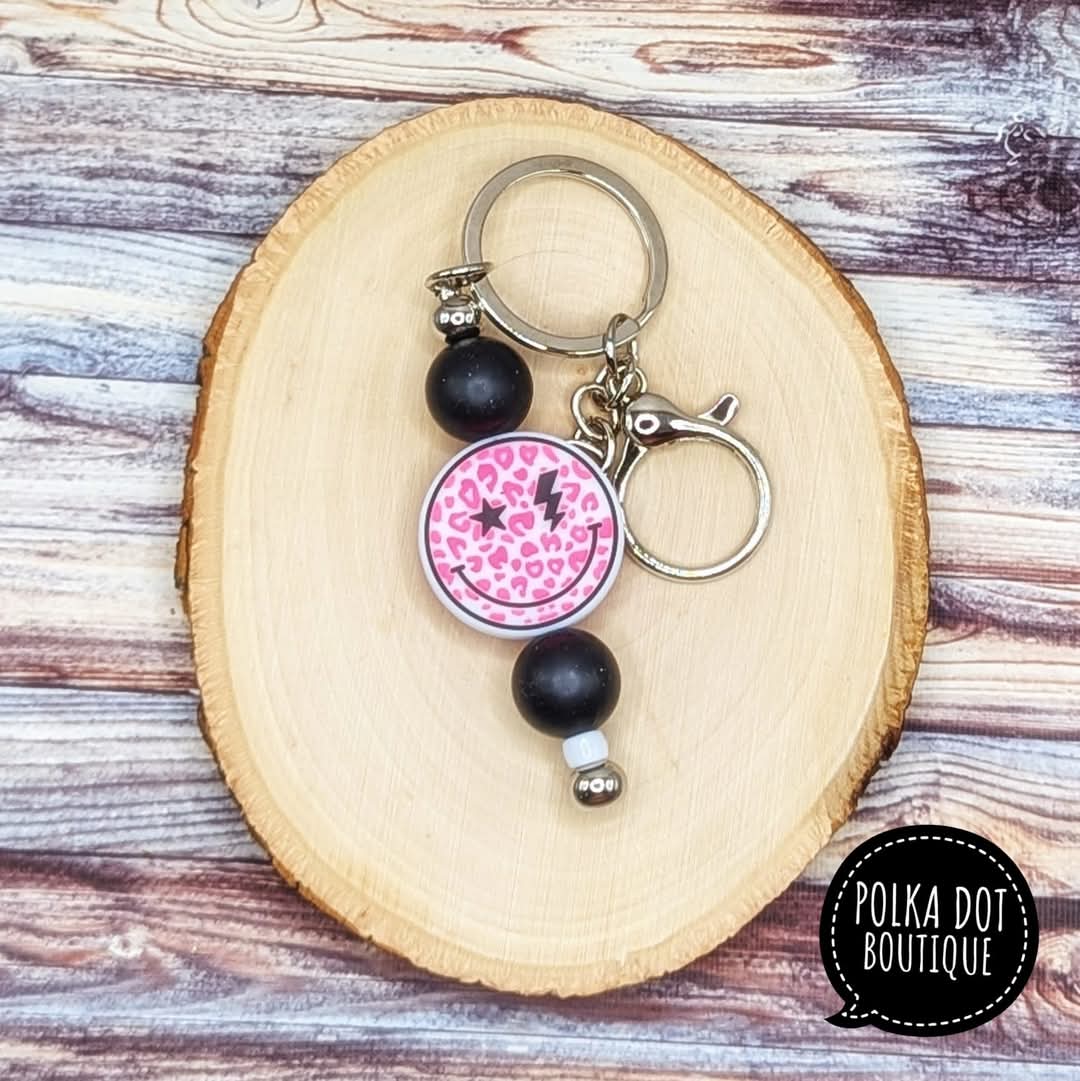 Cheetah Happy Face Silicone Keychain