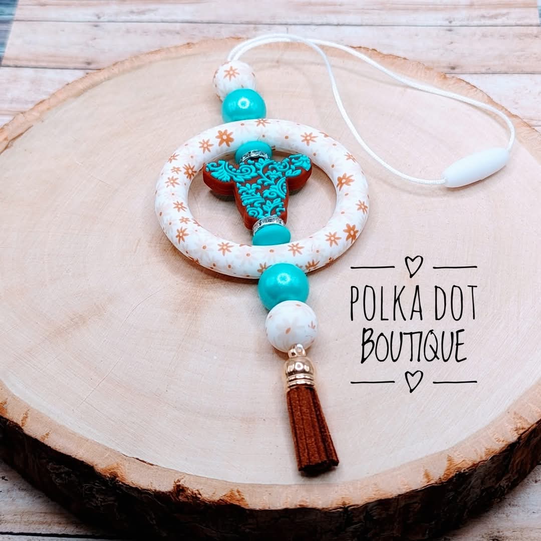 Teal Cow Car Charm