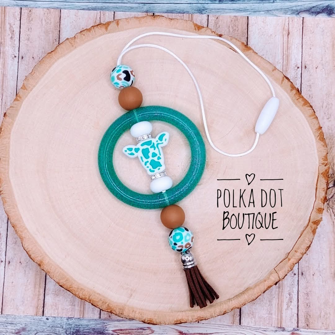 Teal Cow Car Charm