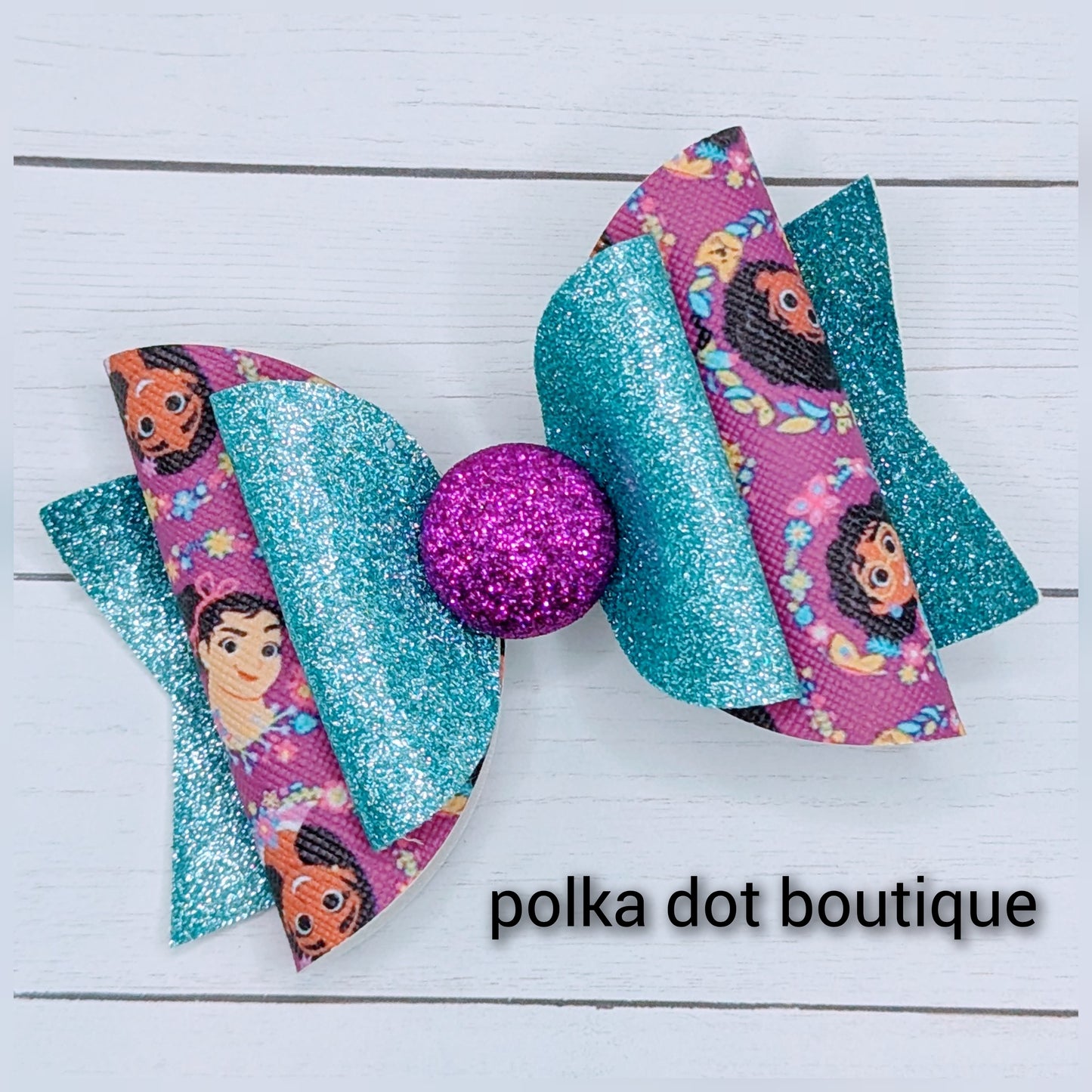 Encanto Family Glitter Faux Leather Bow
