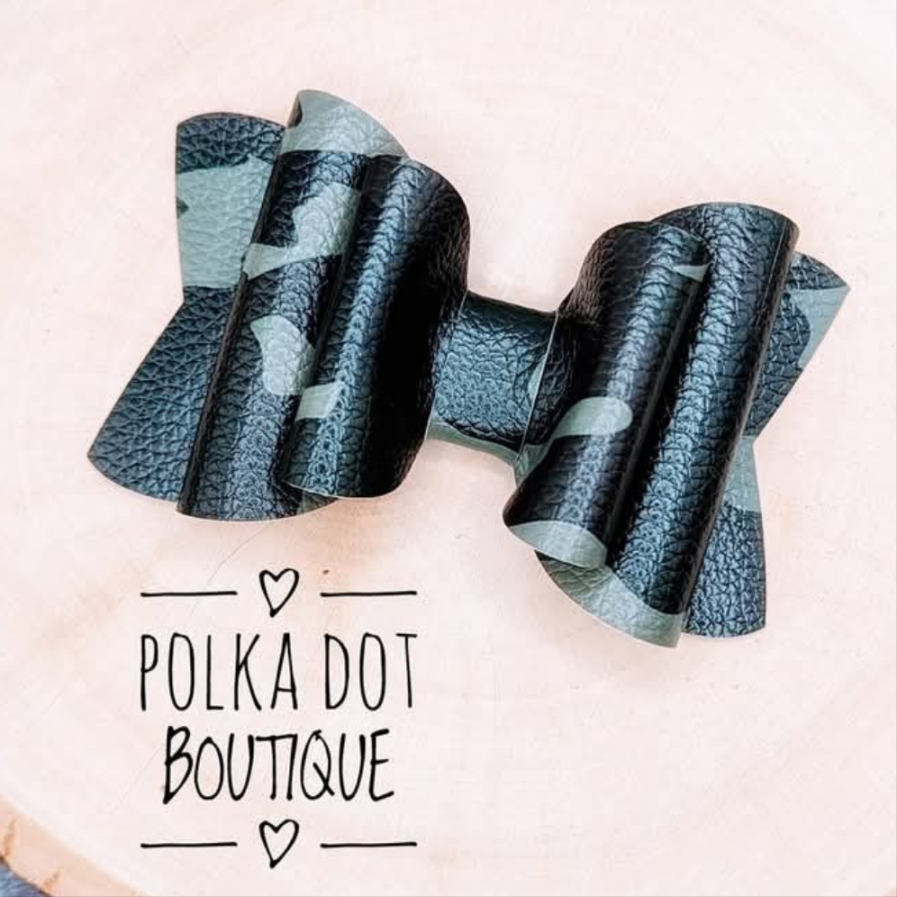 Camo Faux Leather Bow