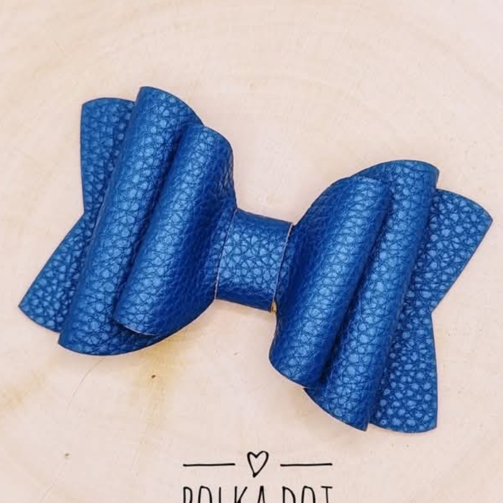 Soft Navy Blue Faux Leather Bow
