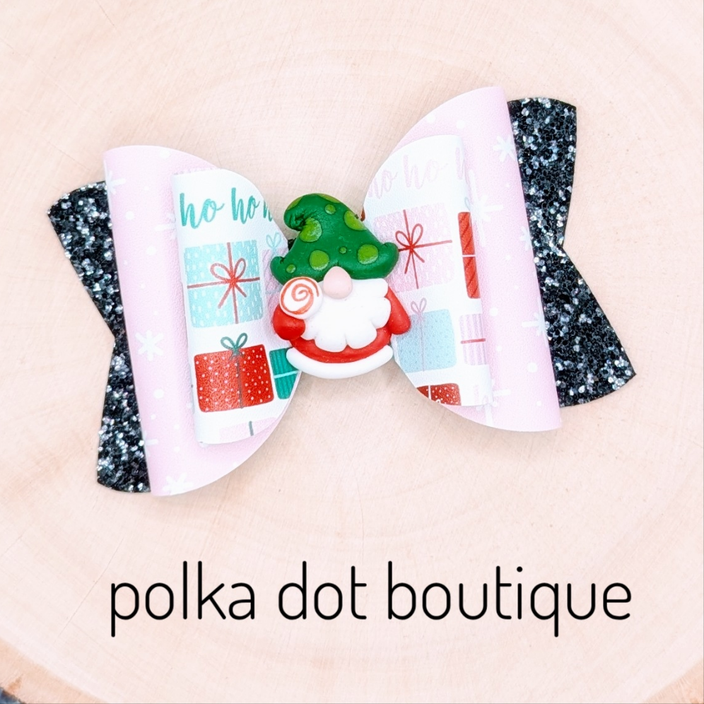 Gnome Glitter Faux Leather Bow