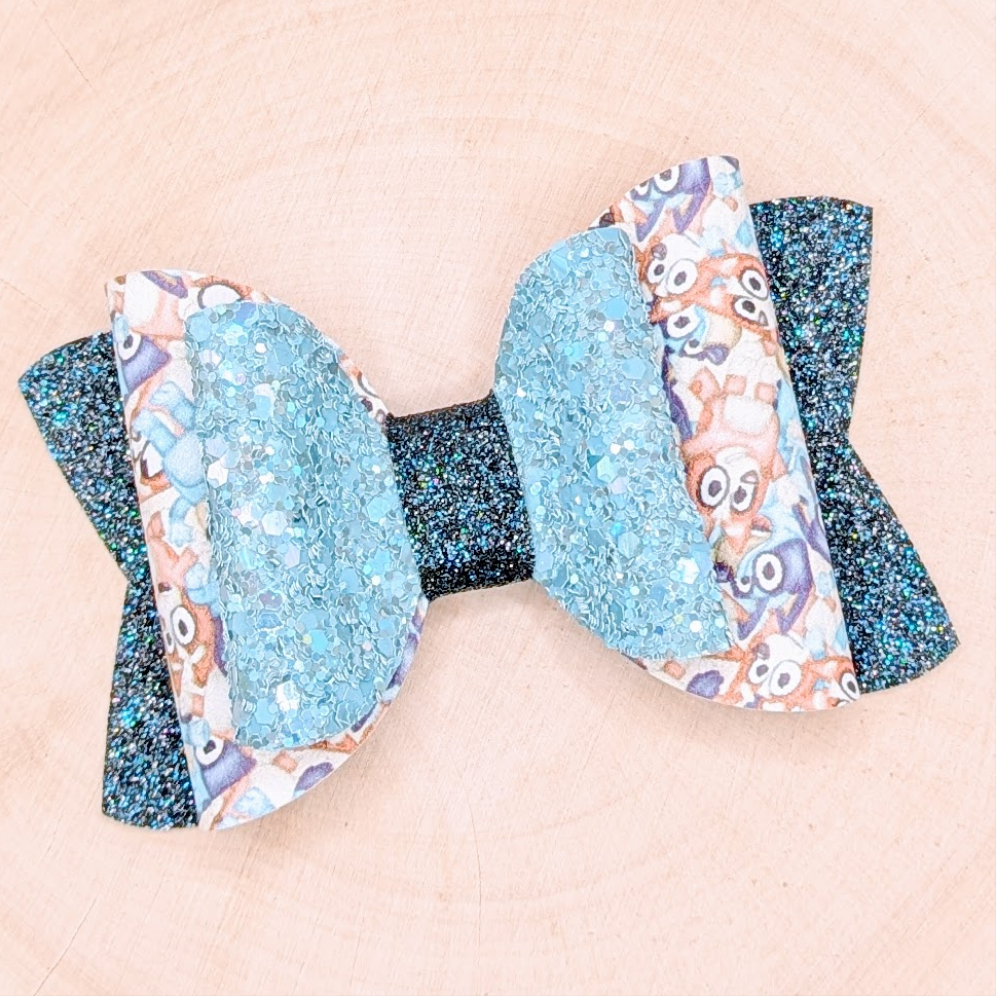 Bluey Glitter Faux Leather Bow