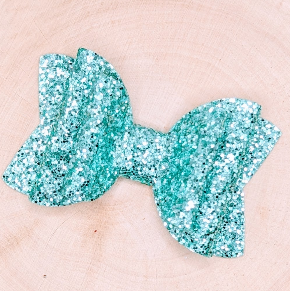 Teal Glitter Faux Leather Bow