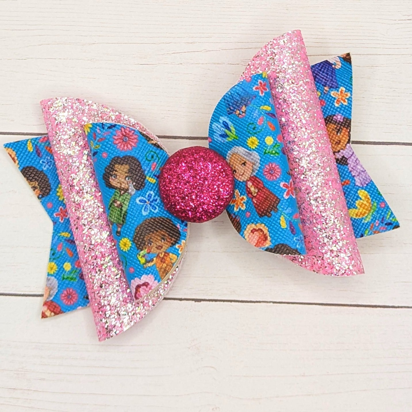 Encanto Family Glitter Faux Leather Bow