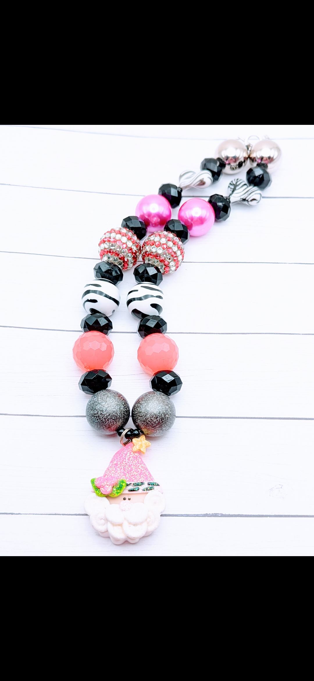 Santa Pink Hat Chunky Necklace