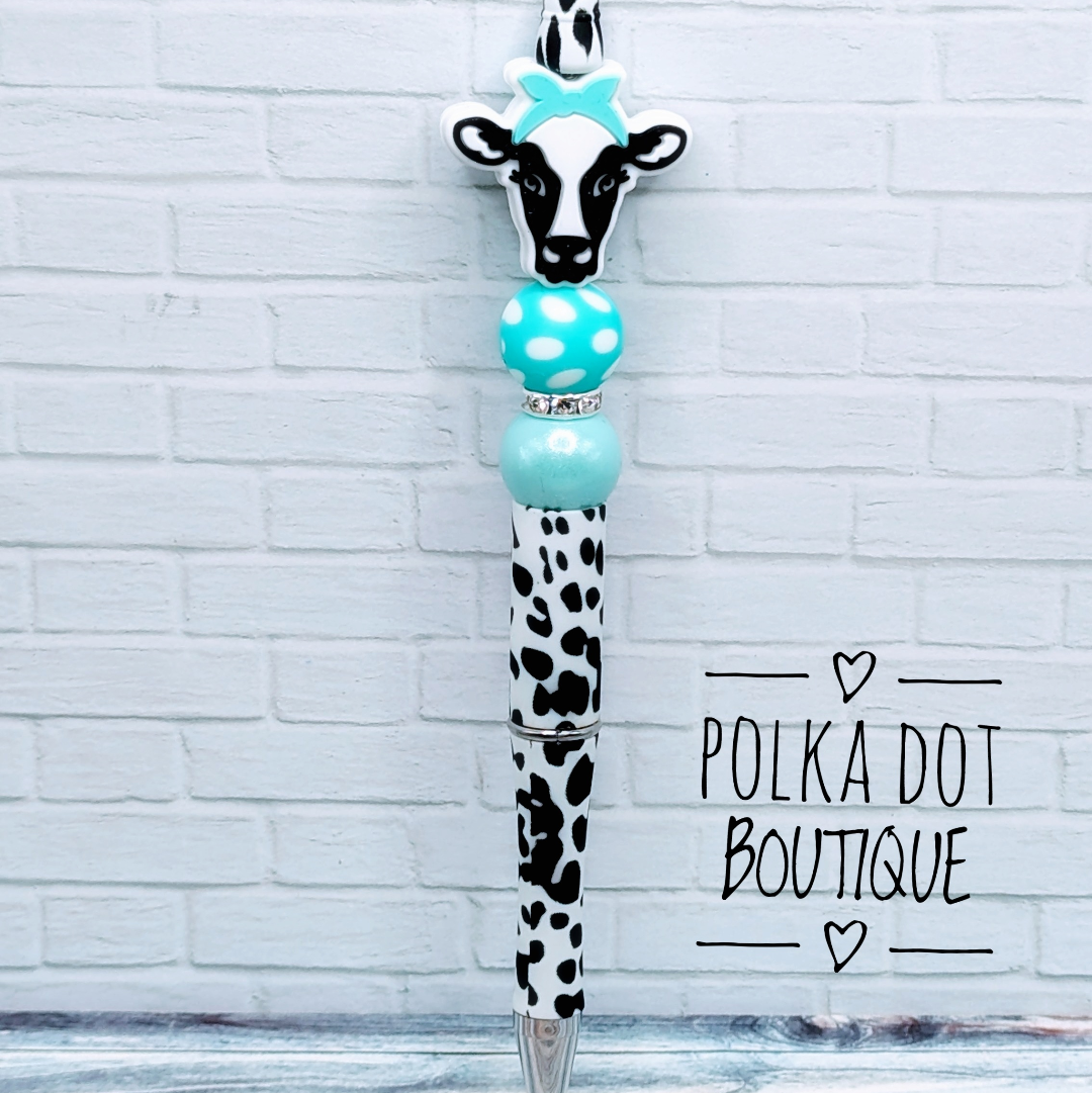 Cow : Teal Silicone Beaded Pen