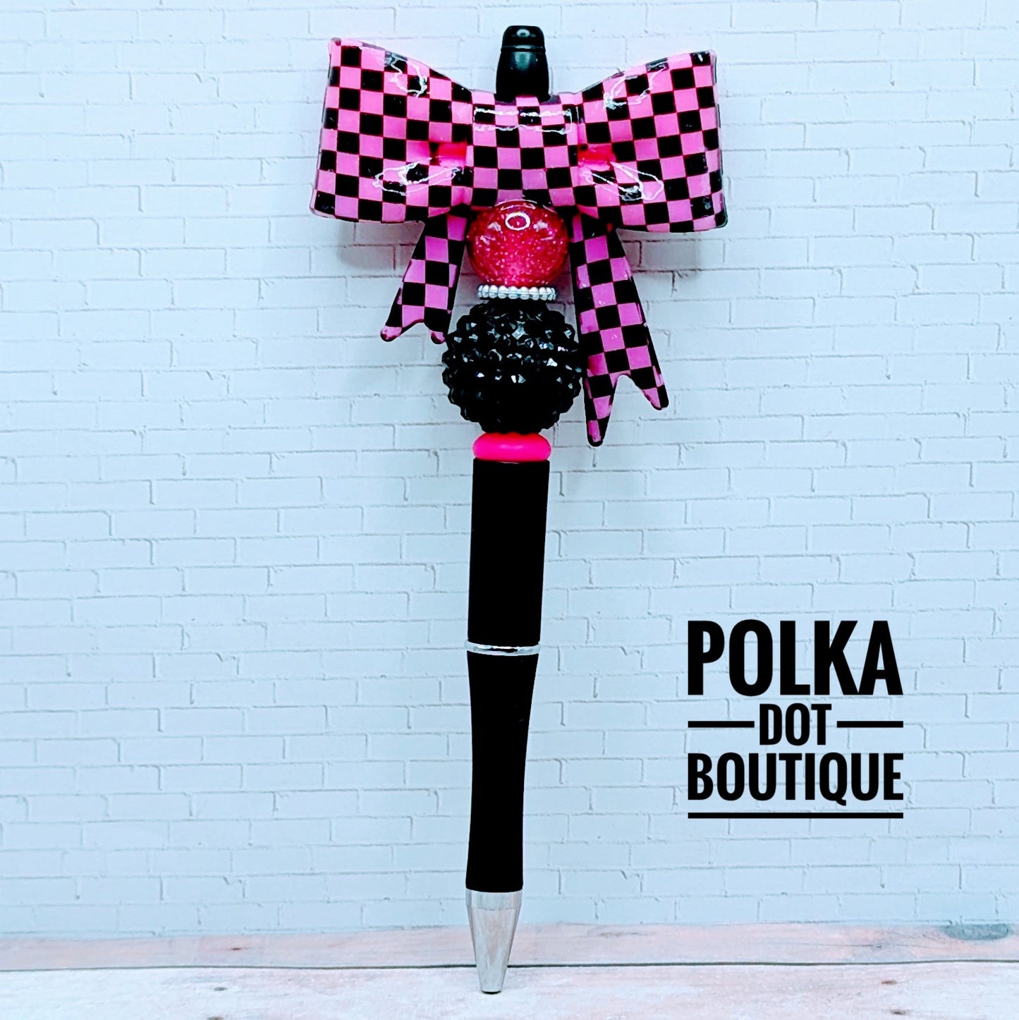 Bow : Black and Pink Bow Silicone Beaded Pen